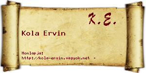 Kola Ervin névjegykártya
